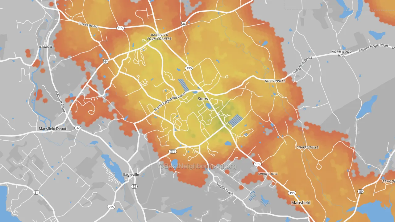 Bike Grade map of Storrs Mansfield, CT