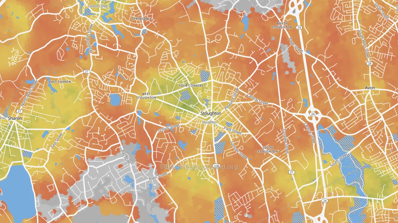 Bike Grade map of Stoughton, MA