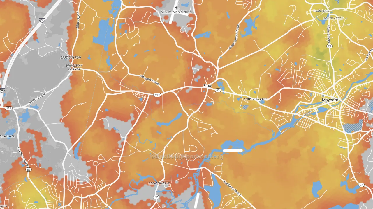 Bike Grade map of Stow, MA