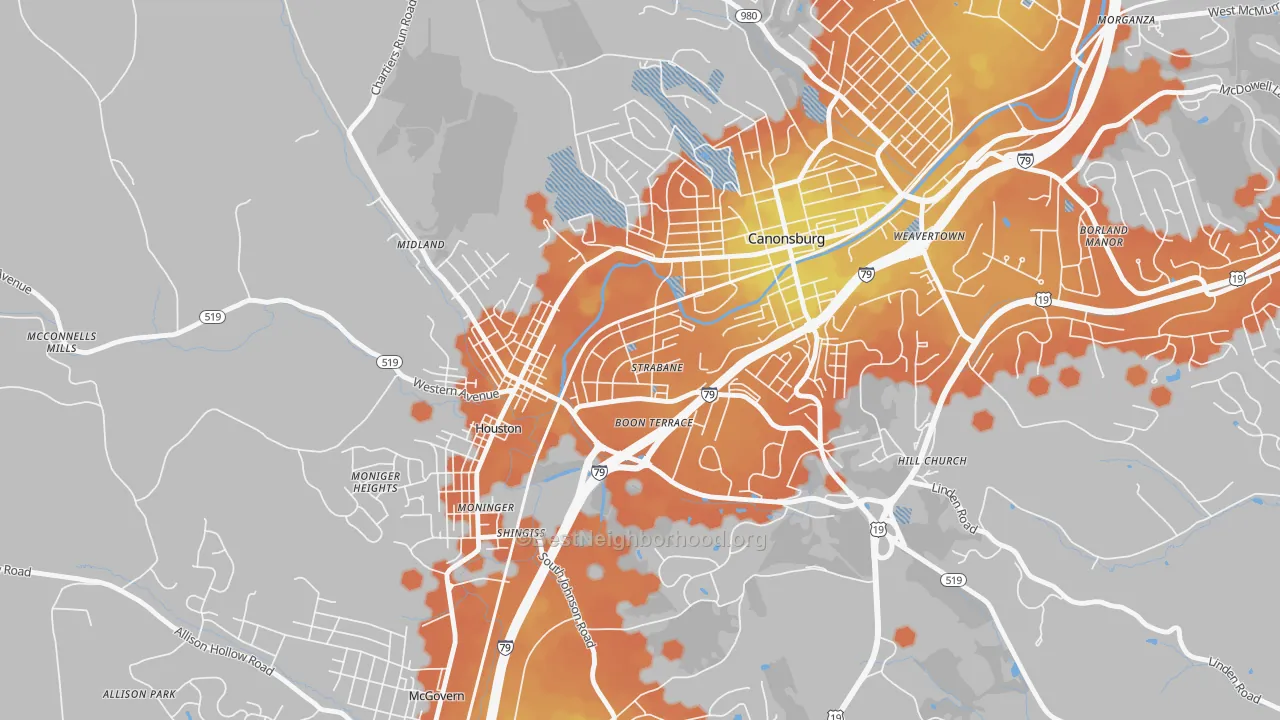 Bike Grade map of Strabane, PA