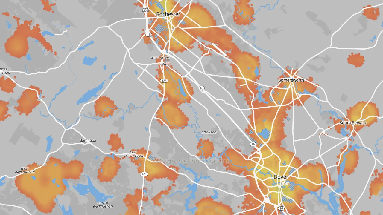 Bike Grade map of Strafford County, NH