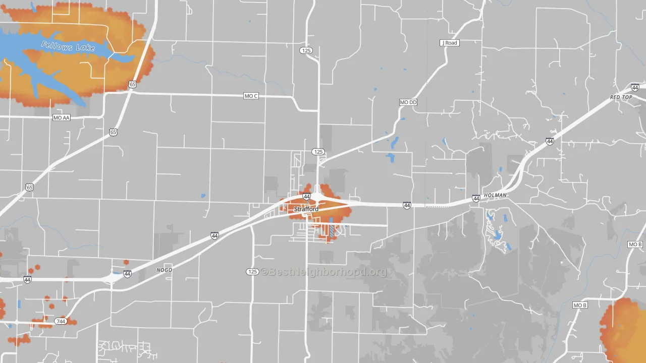 Bike Grade map of Strafford, MO