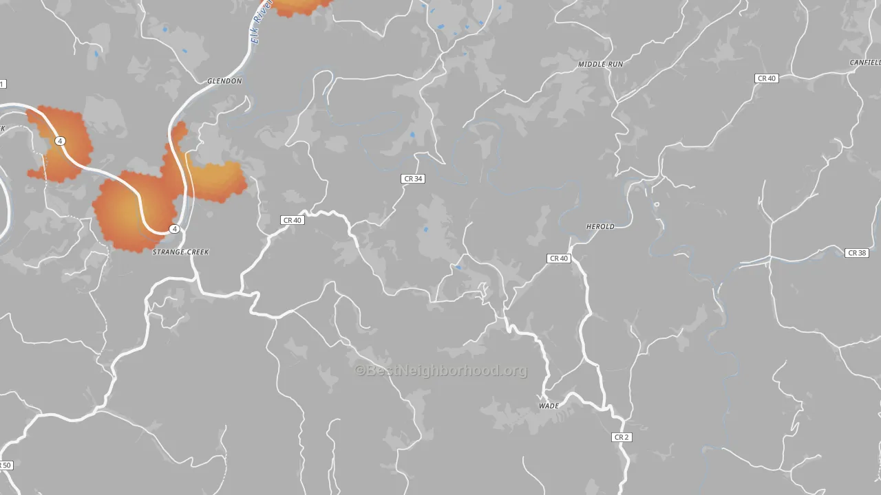 Bike Grade map of Strange Creek, WV
