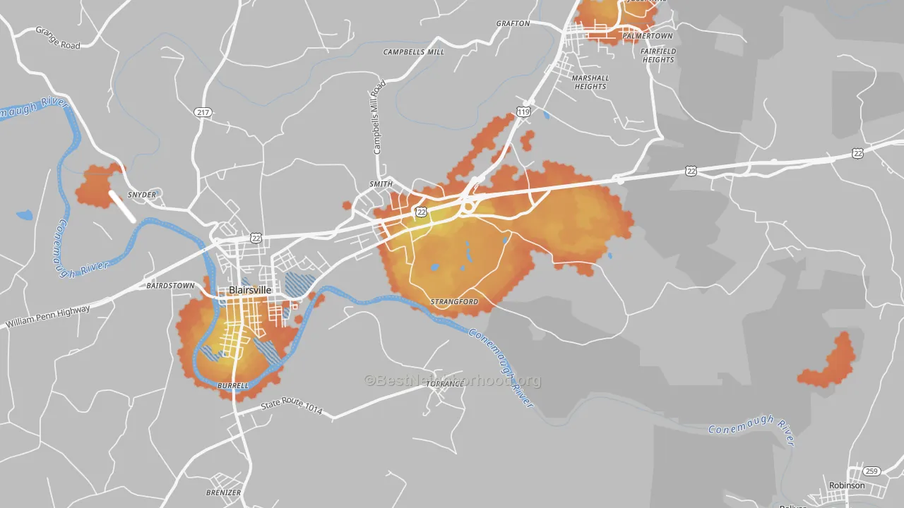 Bike Grade map of Strangford, PA