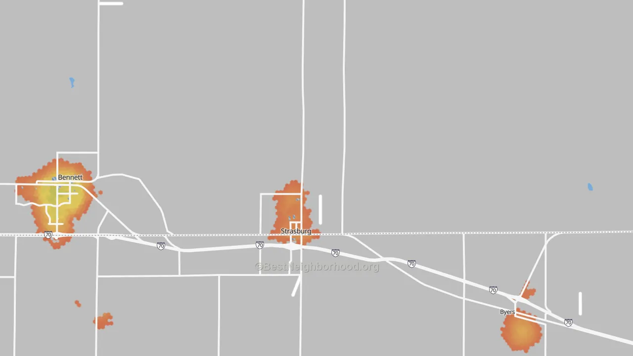Bike Grade map of Strasburg, CO