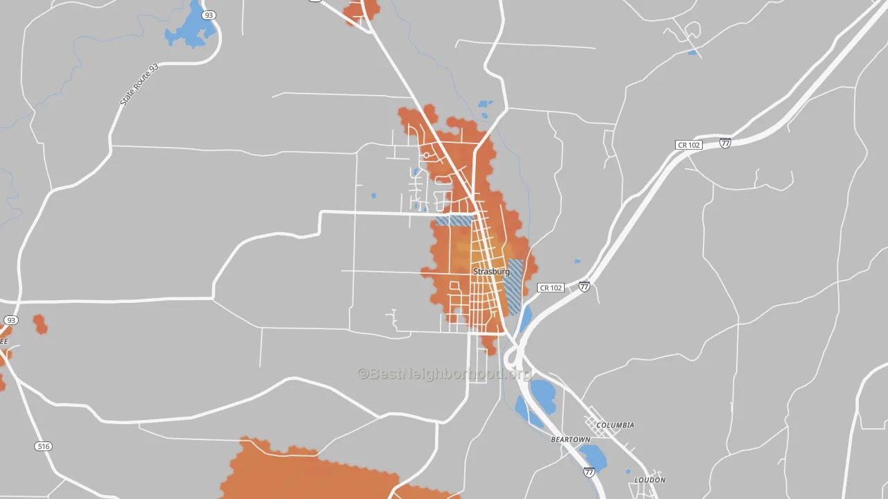 Bike Grade map of Strasburg, OH