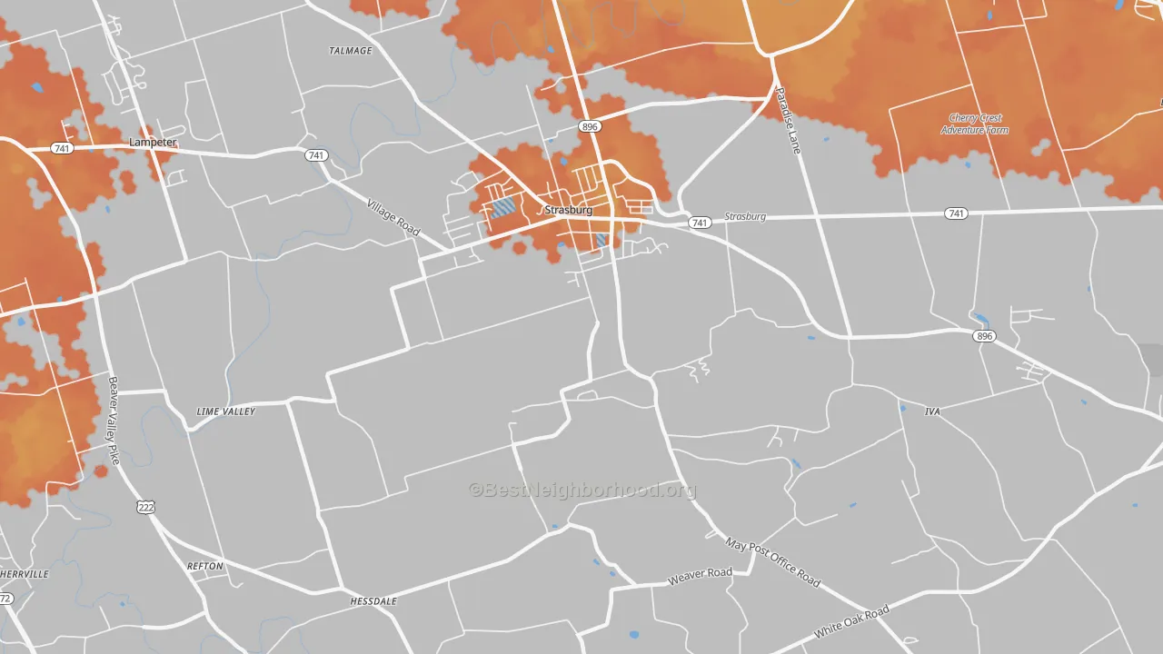 Bike Grade map of Strasburg, PA