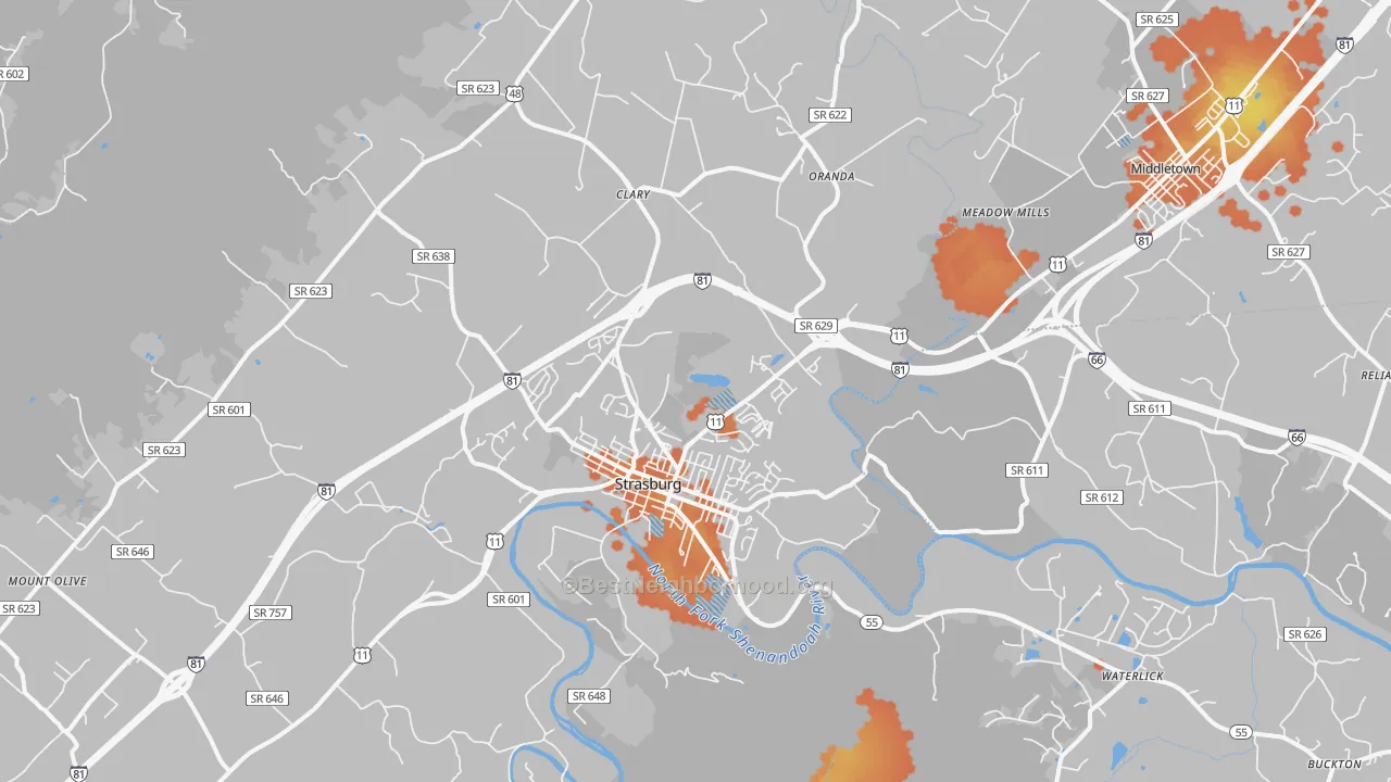 Bike Grade map of Strasburg, VA