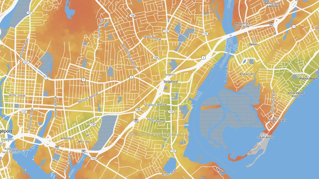 Bike Grade map of Stratford Center Historic District, Stratford, CT