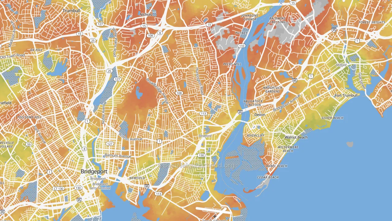 Bike Grade map of Stratford, CT