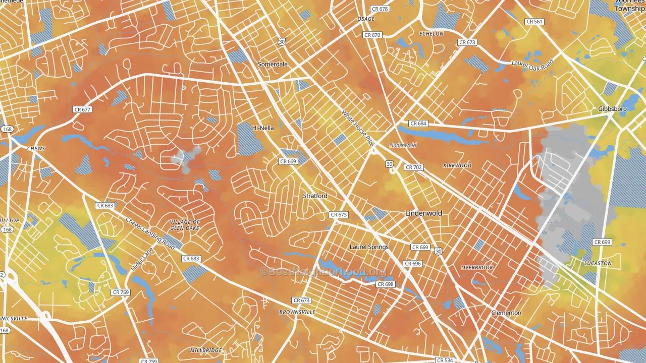 Bike Grade map of Stratford, NJ