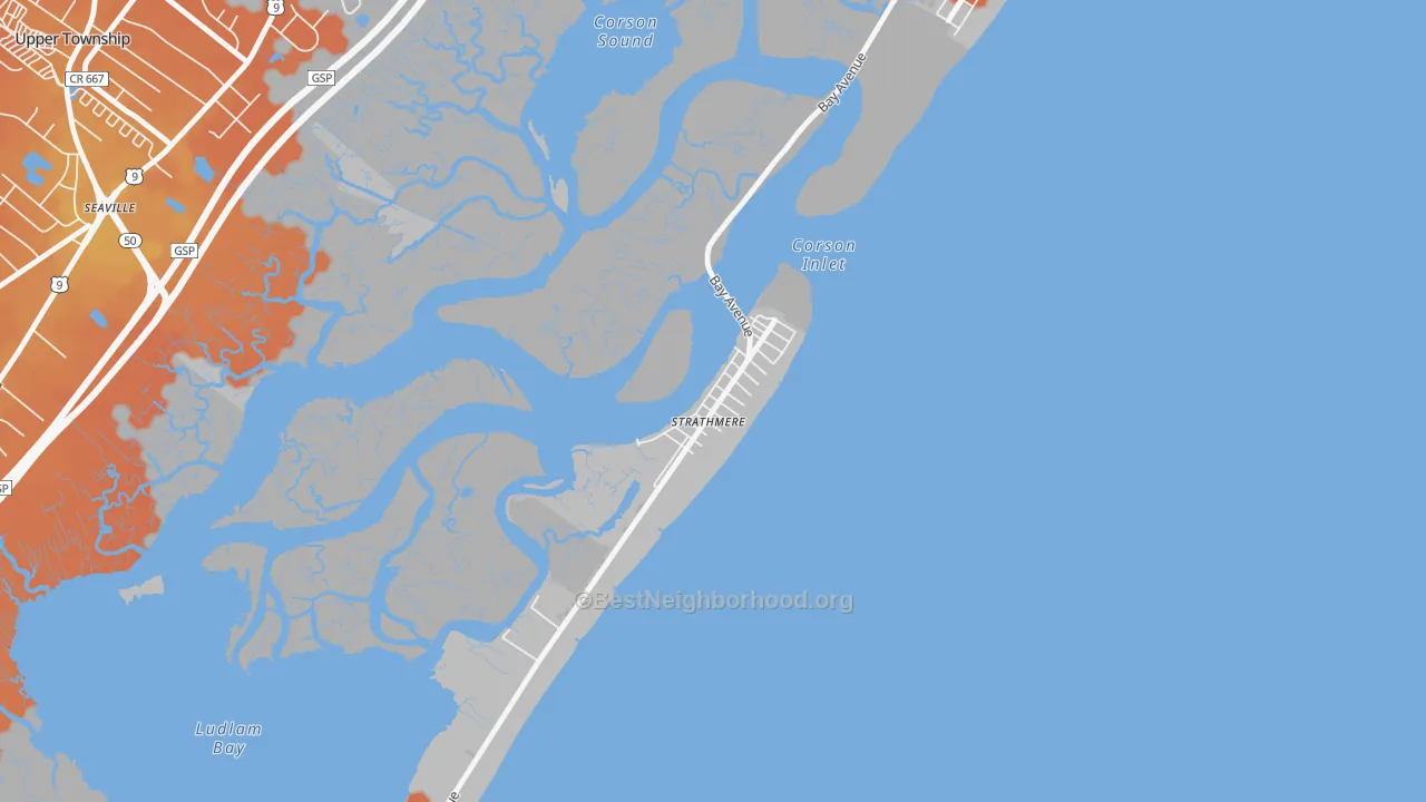 Bike Grade map of Strathmere, NJ