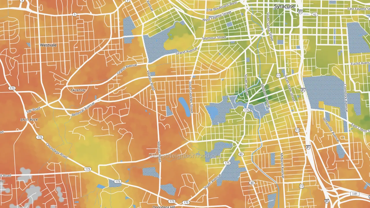 Bike Grade map of Strathmore, Syracuse, NY