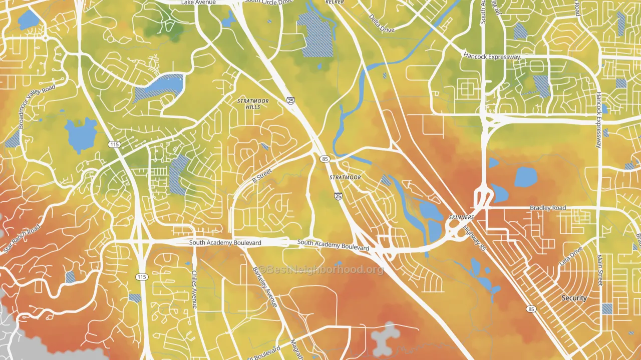 Bike Grade map of Stratmoor, CO