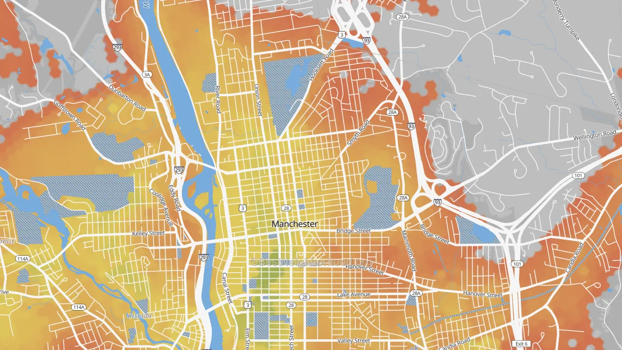 Bike Grade map of Straw-Smyth, Manchester, NH