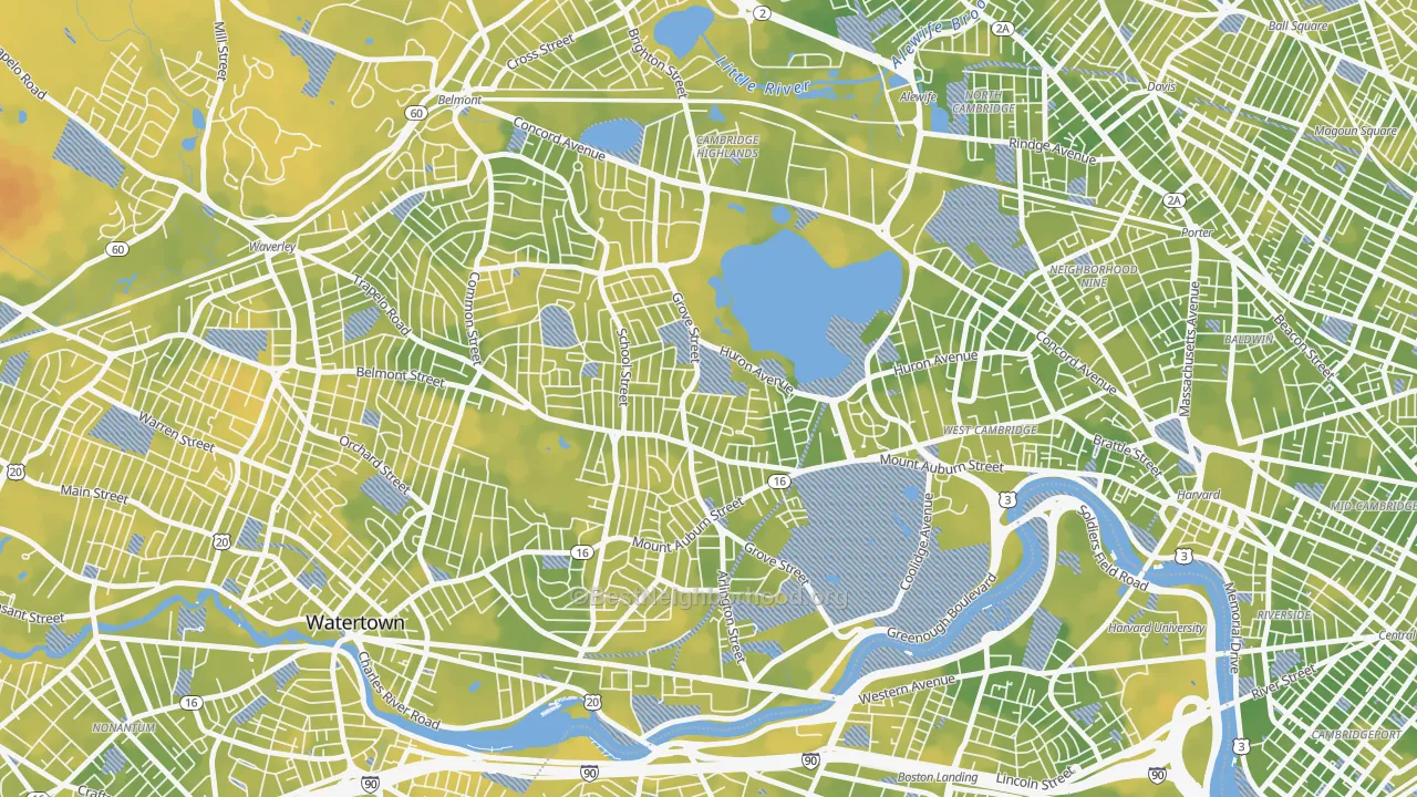 Bike Grade map of Strawberry Hill, Cambridge, MA