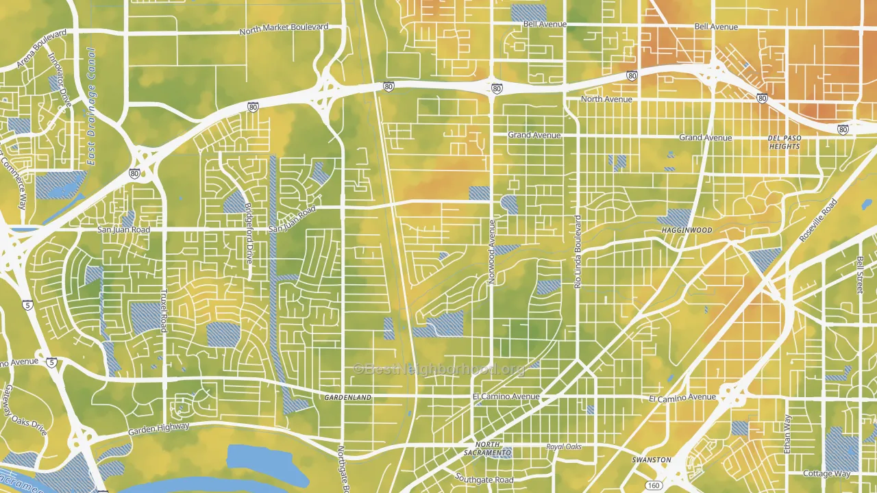 Bike Grade map of Strawberry Manor, Sacramento, CA