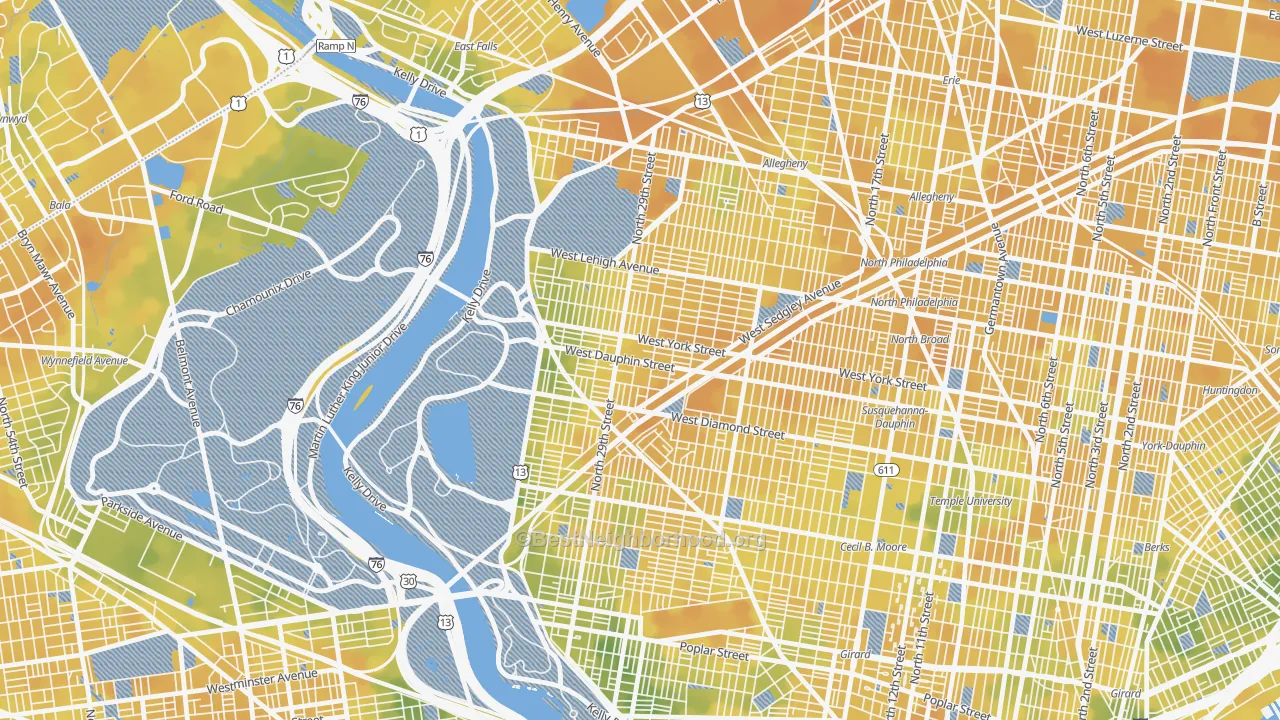Bike Grade map of Strawberry Mansion, Philadelphia, PA