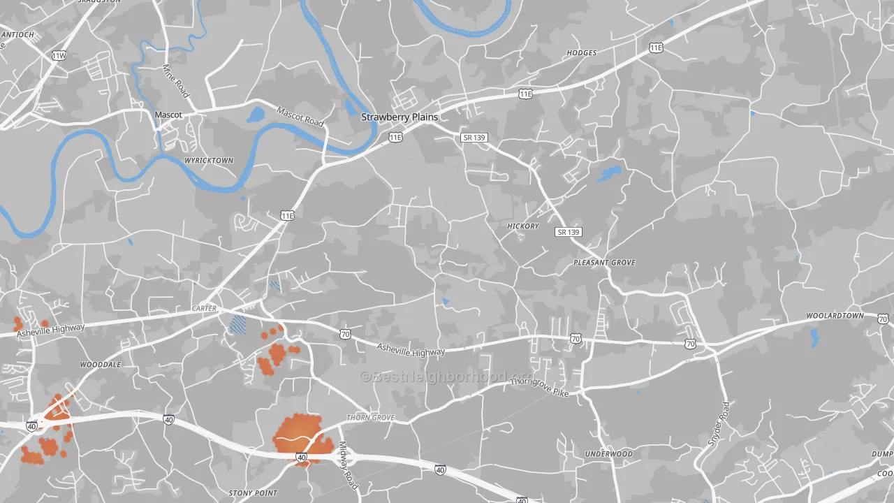 Bike Grade map of Strawberry Plains, TN