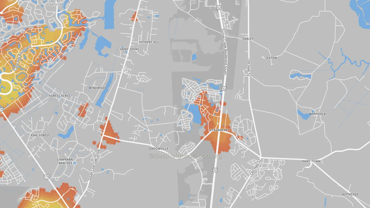 Bike Grade map of Strawberry, SC