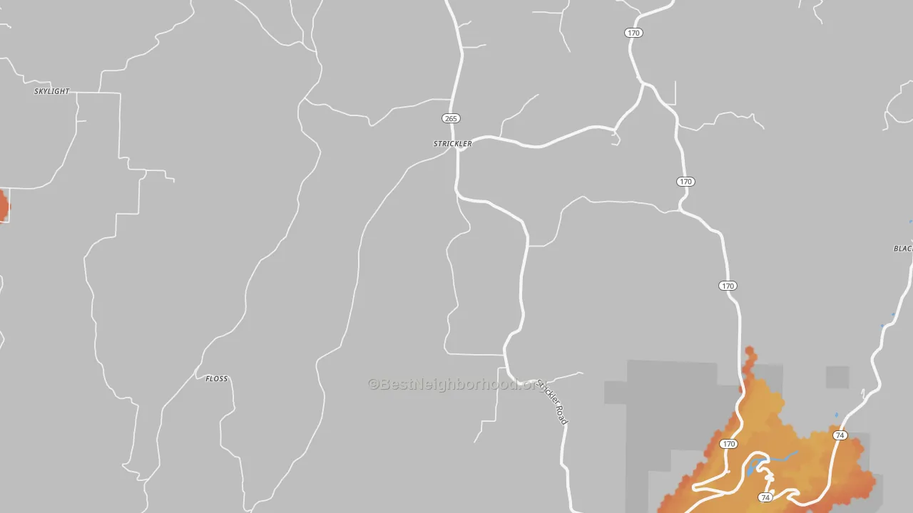 Bike Grade map of Strickler, AR