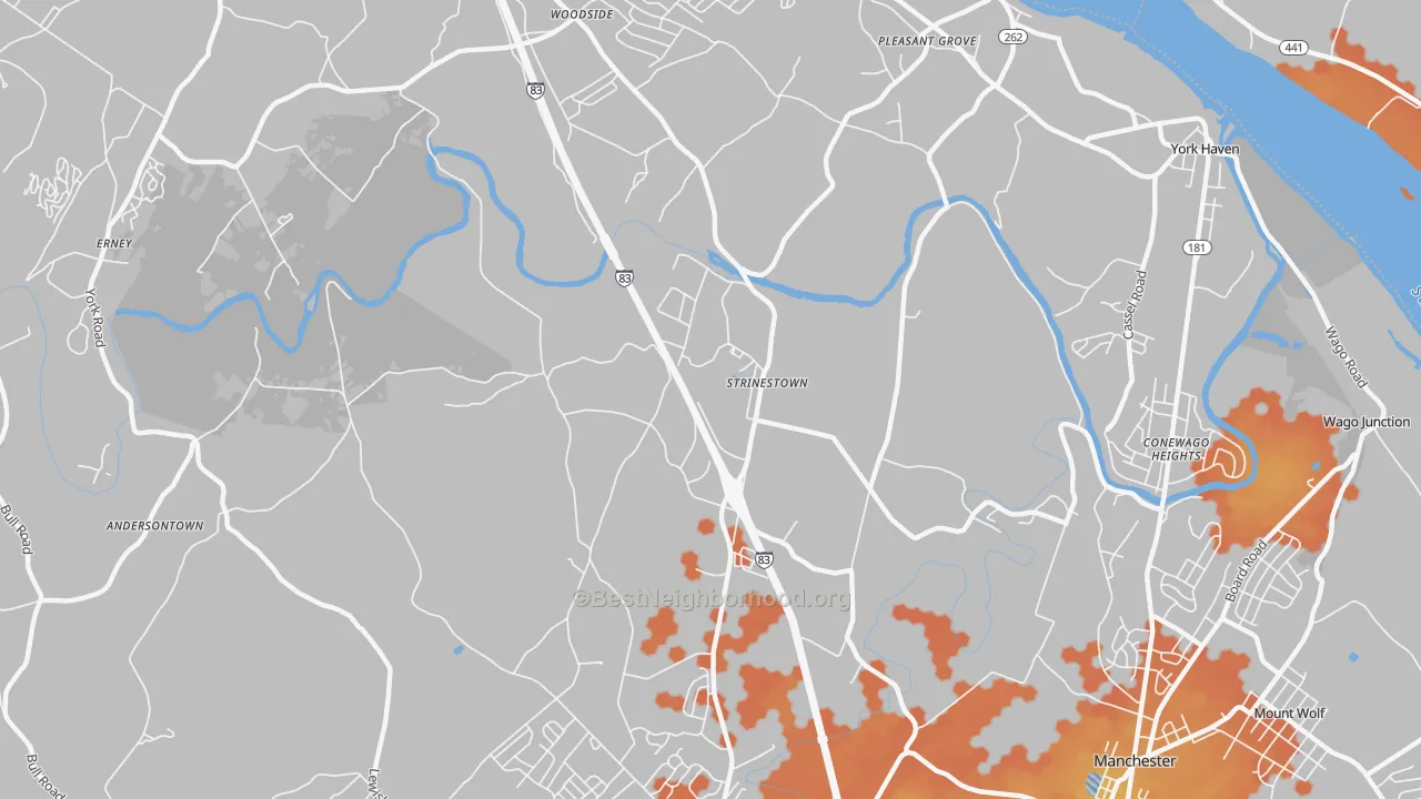 Bike Grade map of Strinestown, PA