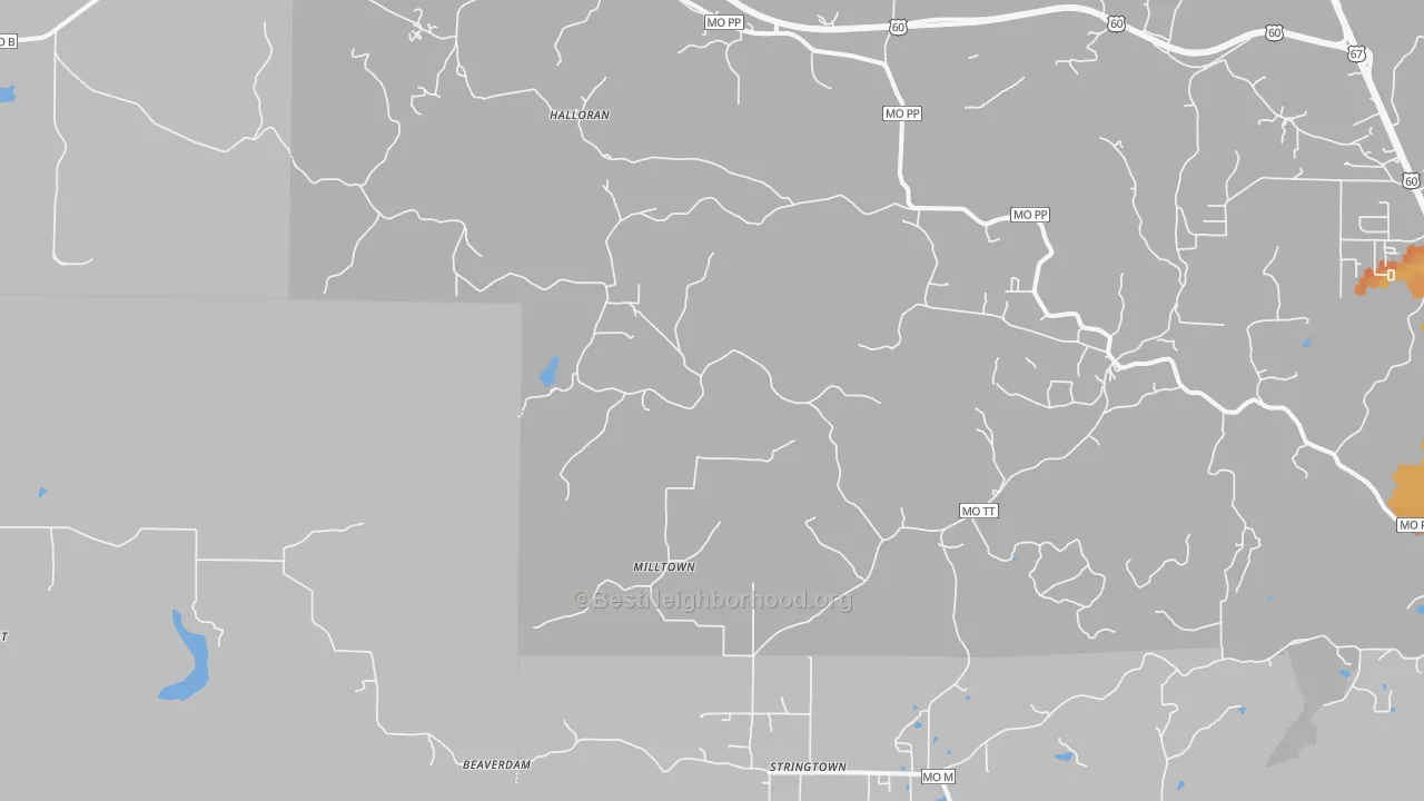 Bike Grade map of Stringtown, MO