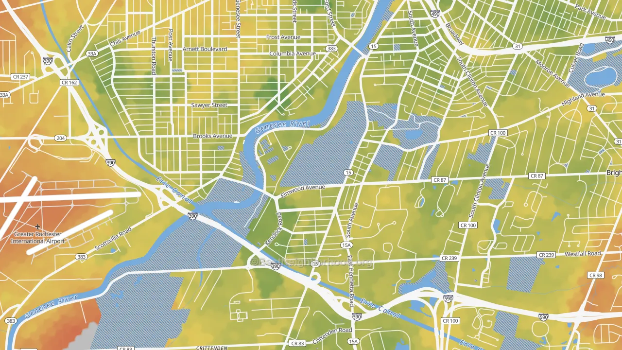 Bike Grade map of Strong, Rochester, NY