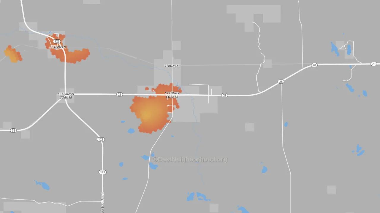 Bike Grade map of Strongs Corner, MI