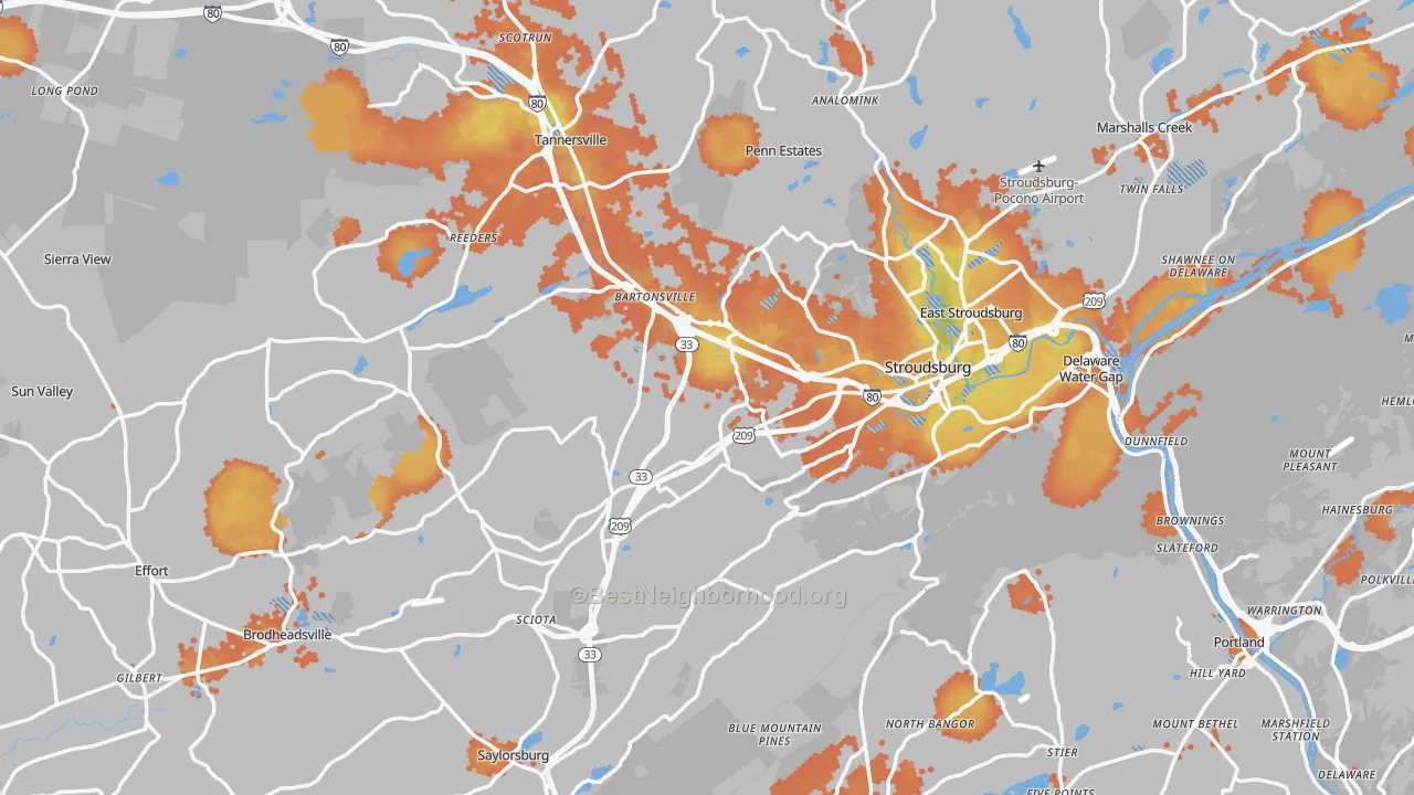 Bike Grade map of Stroudsburg, PA