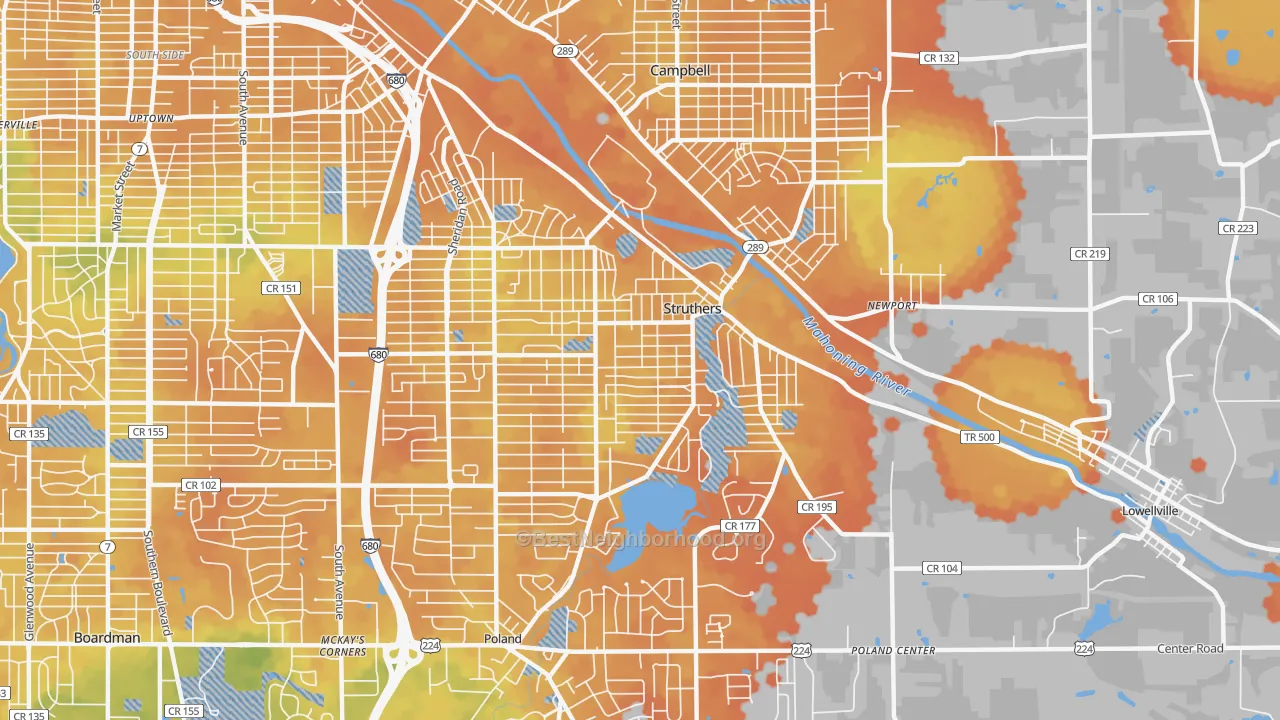 Bike Grade map of Struthers, OH