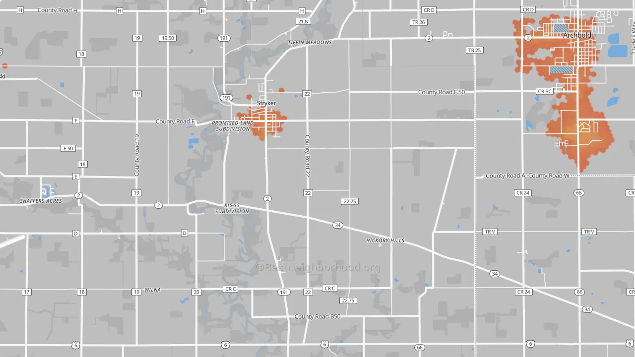 Bike Grade map of Stryker, OH