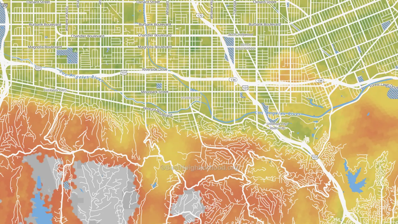 Bike Grade map of Studio City, CA