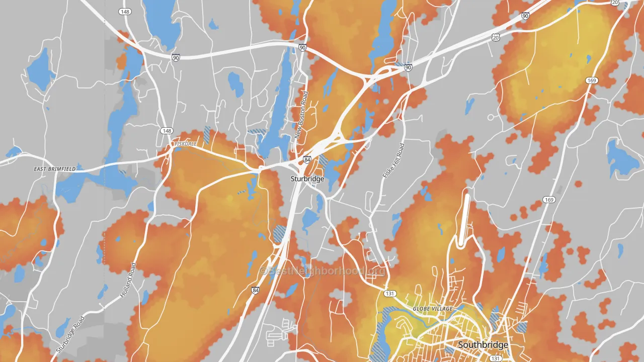 Bike Grade map of Sturbridge, MA