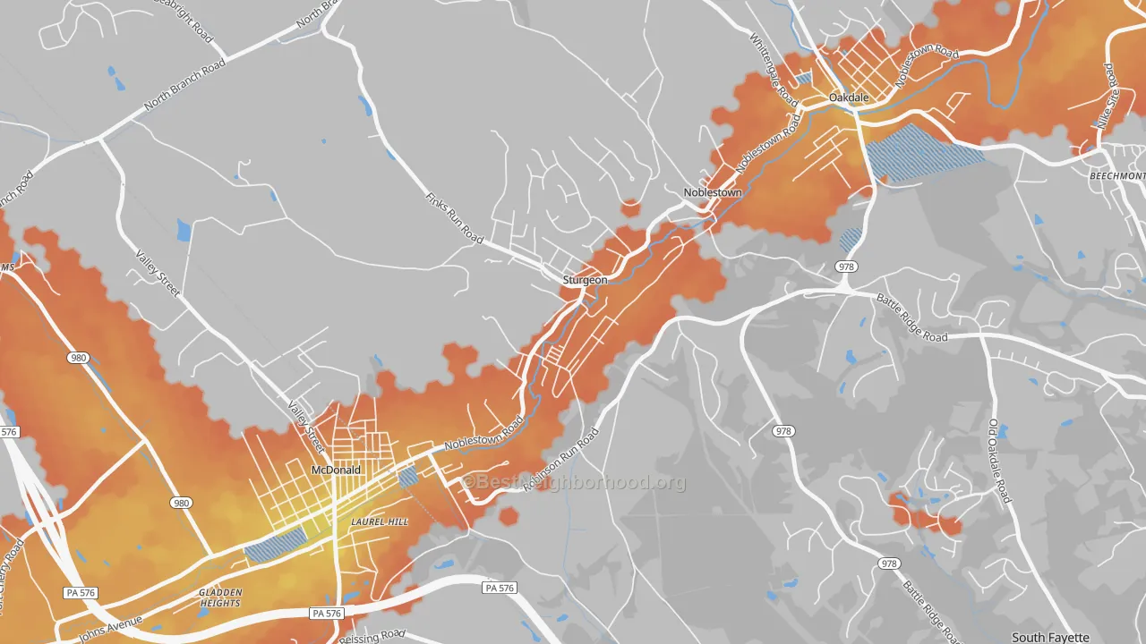 Bike Grade map of Sturgeon, PA