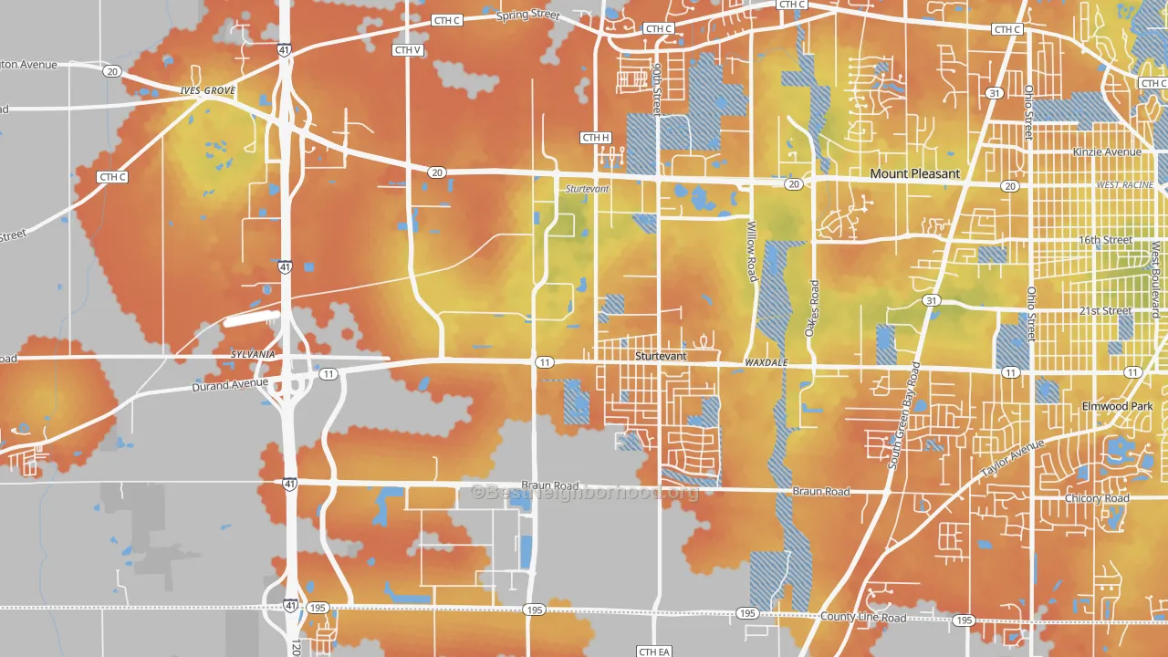 Bike Grade map of Sturtevant, WI