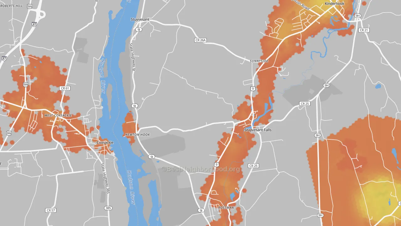 Bike Grade map of Stuyvesant, NY