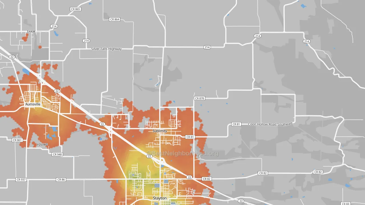 Bike Grade map of Sublimity, OR
