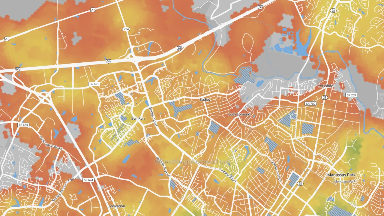 Bike Grade map of Sudley, VA