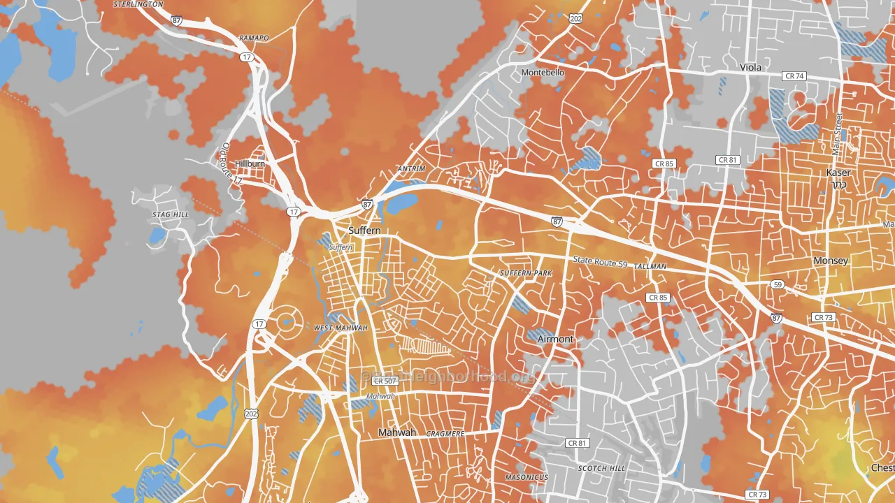 Bike Grade map of Suffern, NY