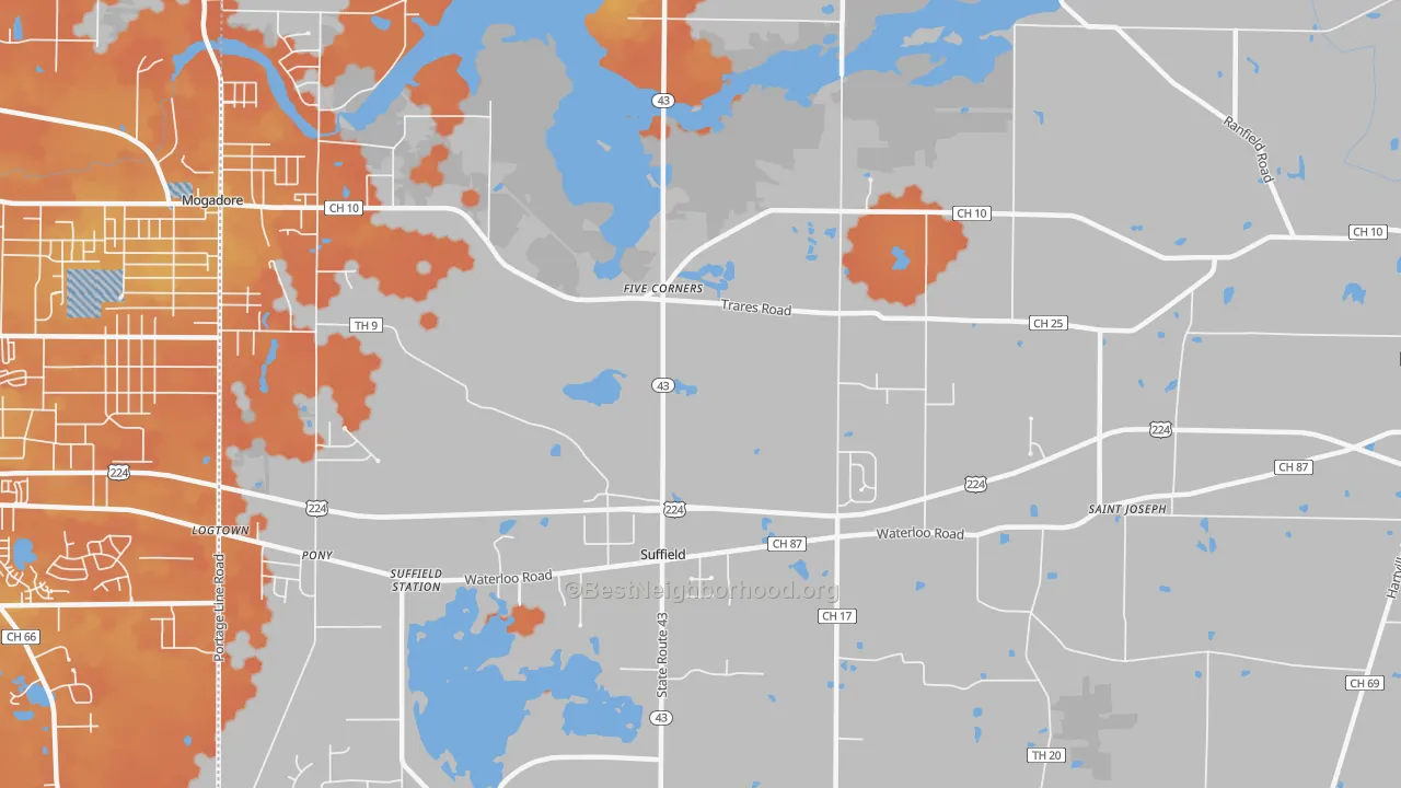 Bike Grade map of Suffield, OH