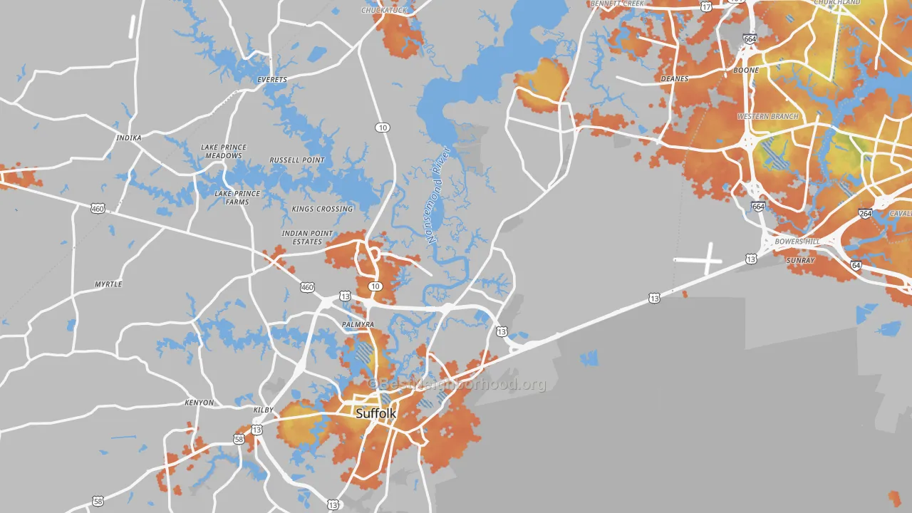 Bike Grade map of Suffolk City, VA