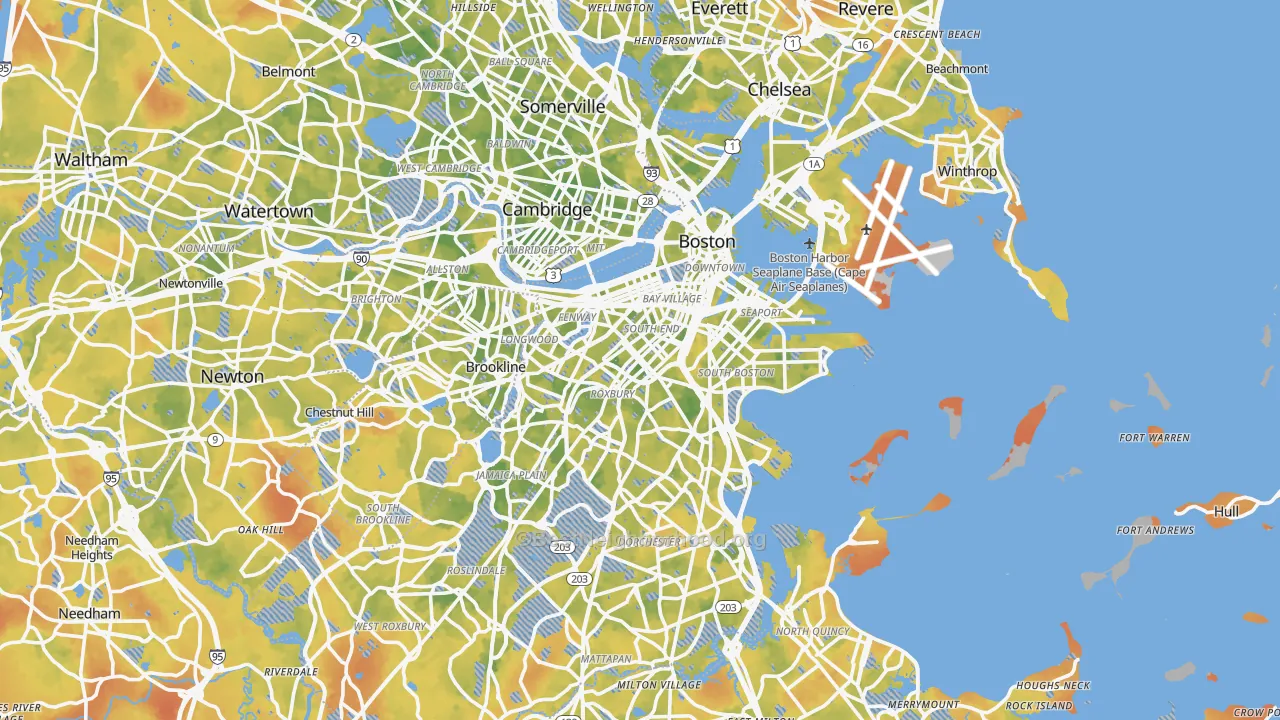 Bike Grade map of Suffolk County, MA