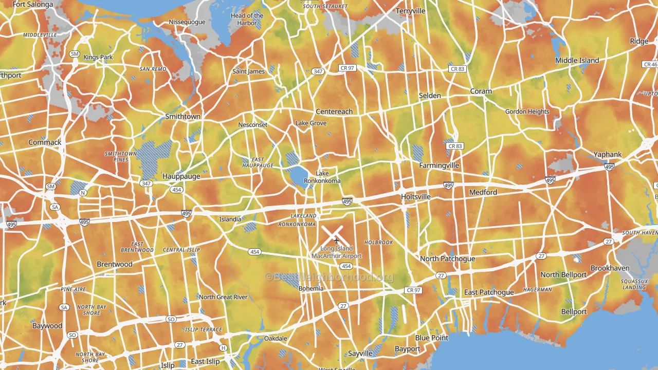 Bike Grade map of Suffolk County, NY