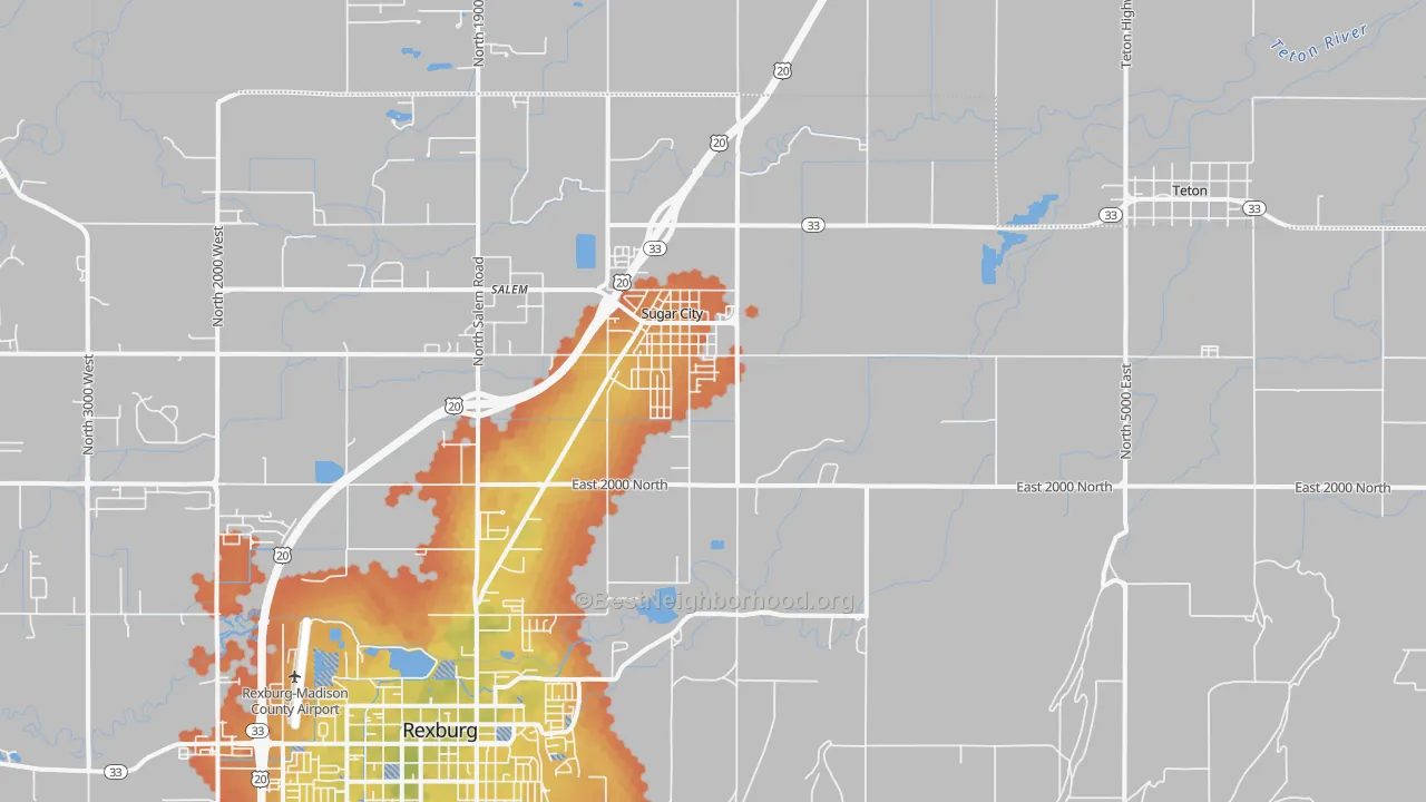 Bike Grade map of Sugar City, ID