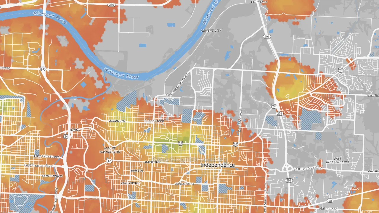 Bike Grade map of Sugar Creek, MO