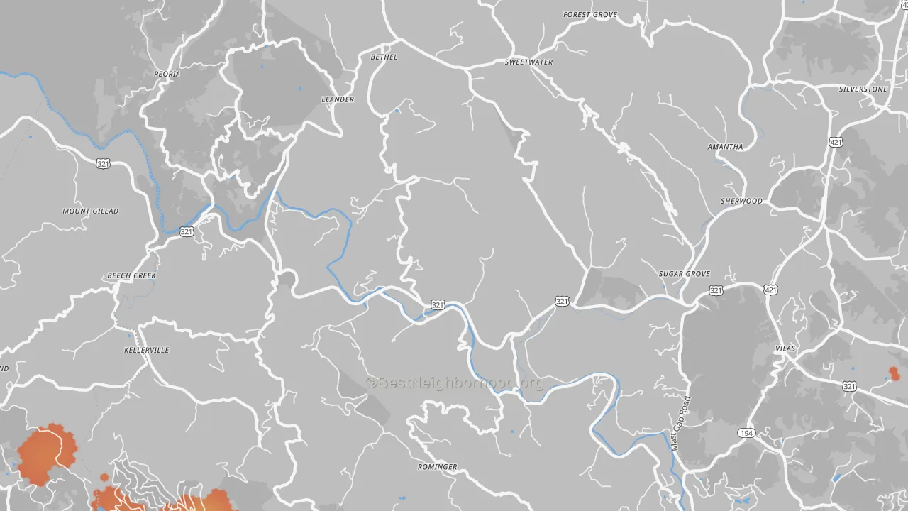 Bike Grade map of Sugar Grove, NC
