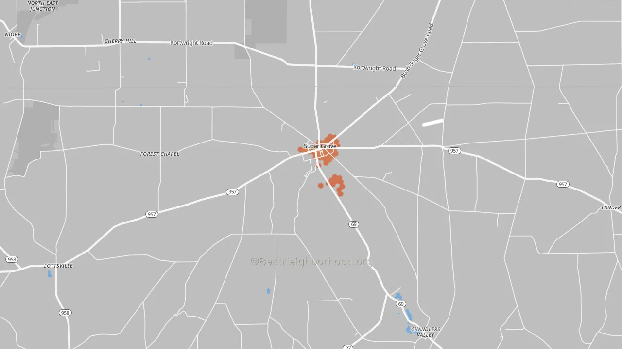 Bike Grade map of Sugar Grove, PA