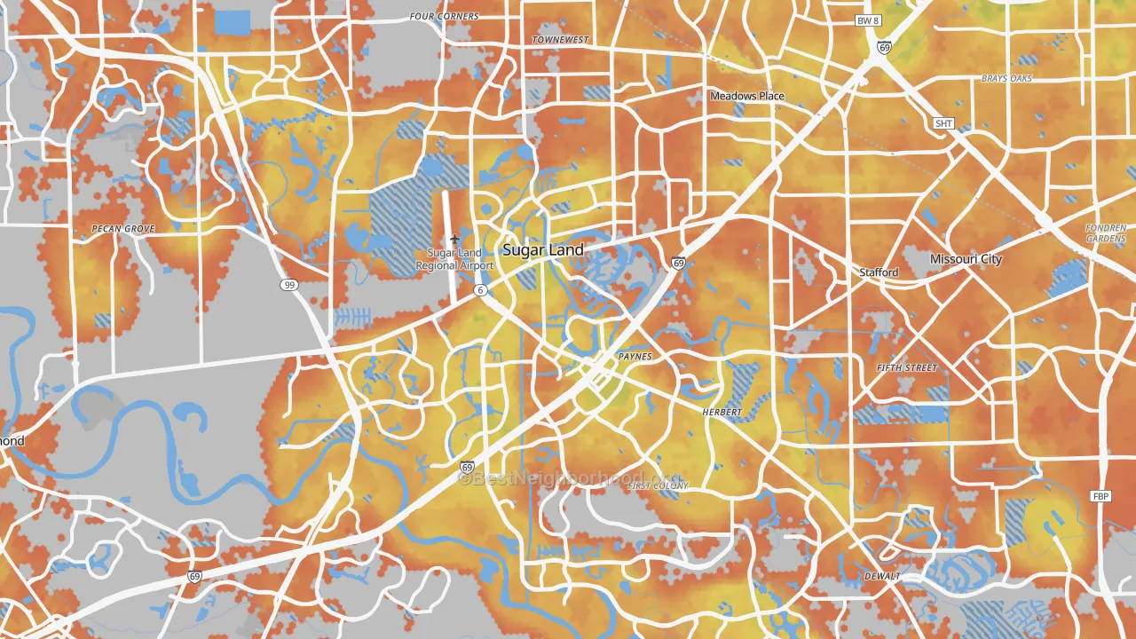 Bike Grade map of Sugar Land, TX