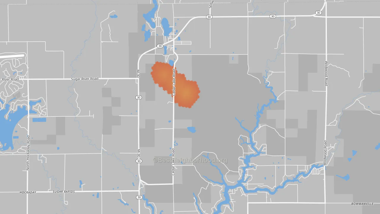 Bike Grade map of Sugar Rapids, MI